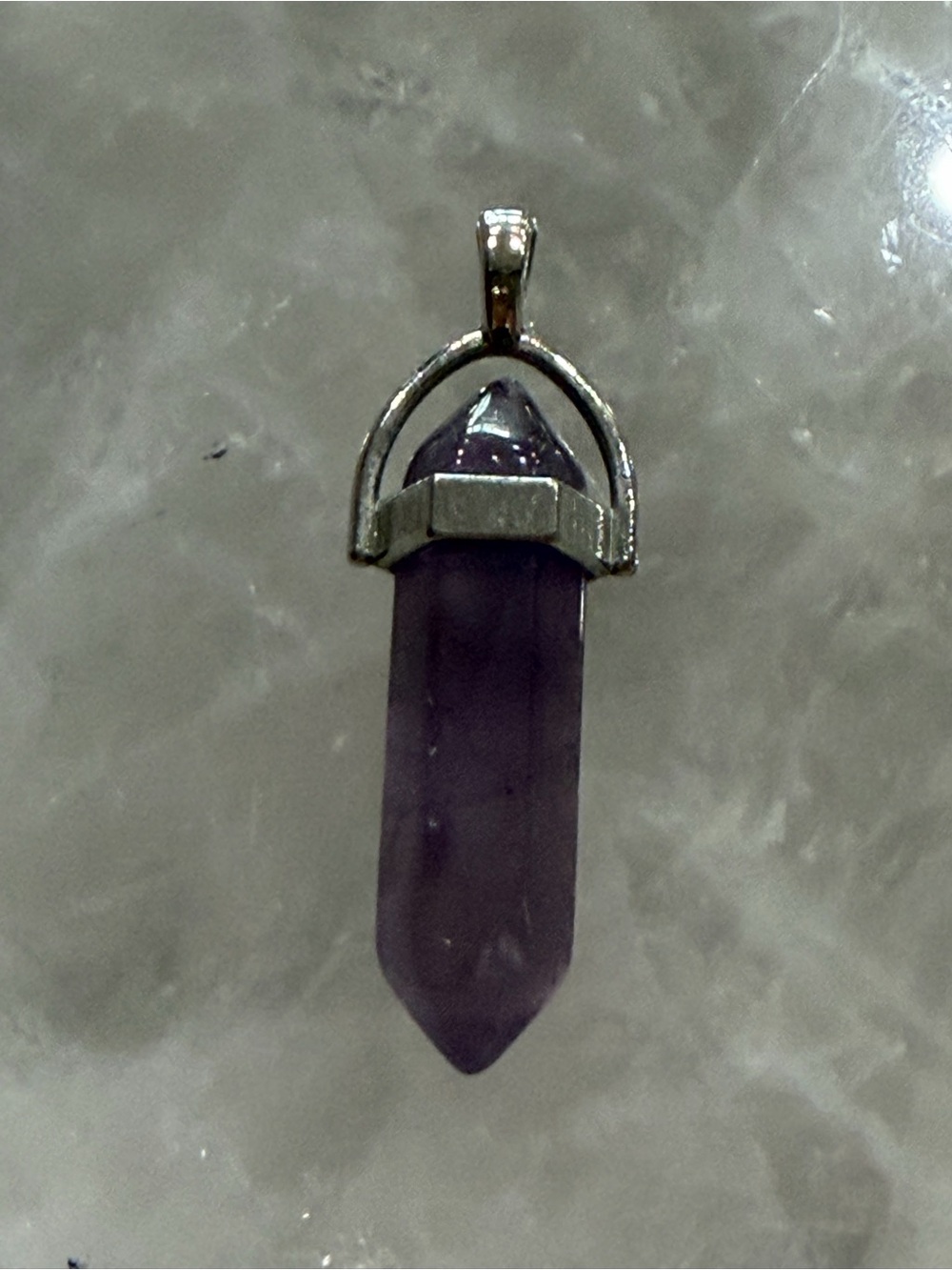Amethyst Point Pendant Necklace - Purple Crystal with Silver Metal Setting